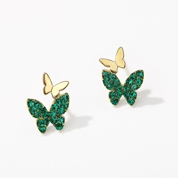Jewelry - 🔥Green Double Butterfly Princess Cut CZ Earrings for Women, GPMB1542